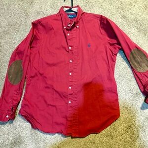 Ralph Lauren Red Button-Down Shirt with Brown Elbow Patches